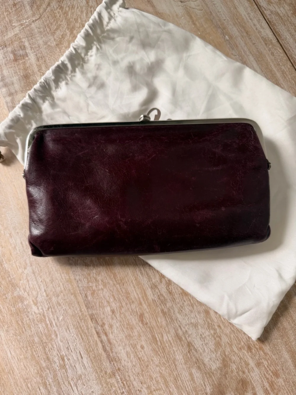 HOBO Leather Kiss-Lock Clutch in Burgundy - Picture 3 of 10